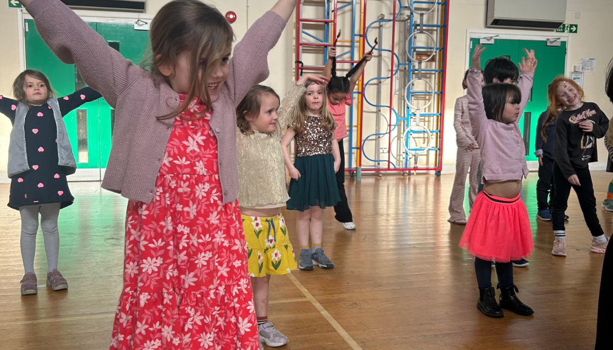 Mindfulness movement session helping children regulate emotions.