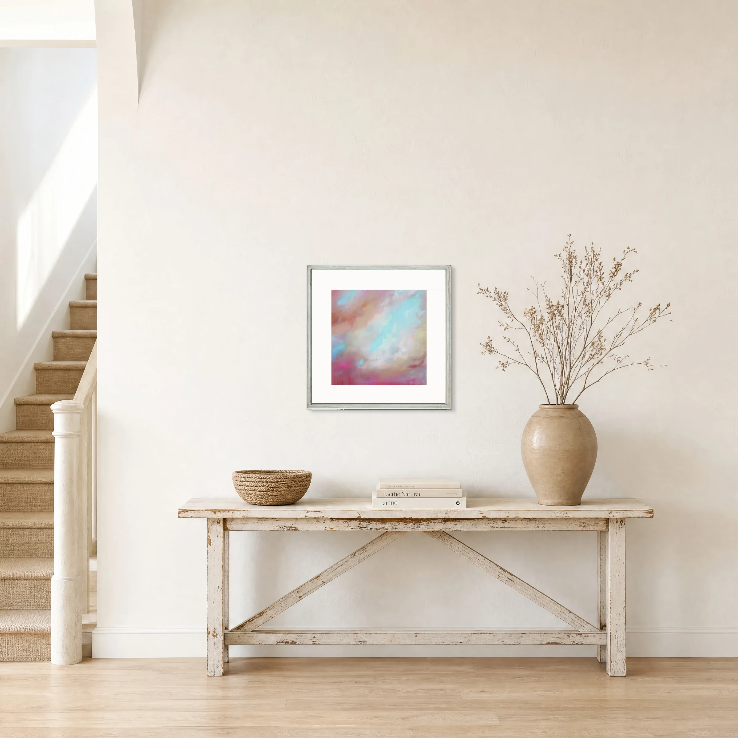 wall-preview-bright-airy-stair-hallway-with-a-warm-white-wall-above-a-distressed-farmhouse-console-14.9x14.9in.webp