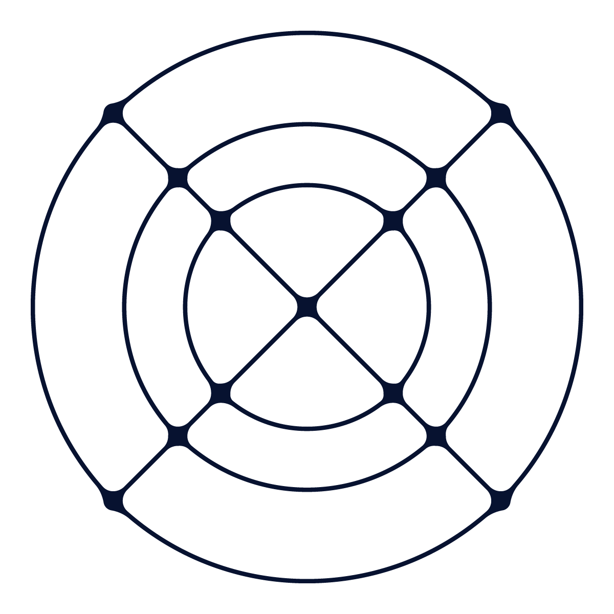 A geometric design composed of concentric circles, diamonds, and curved segments in a symmetric pattern.