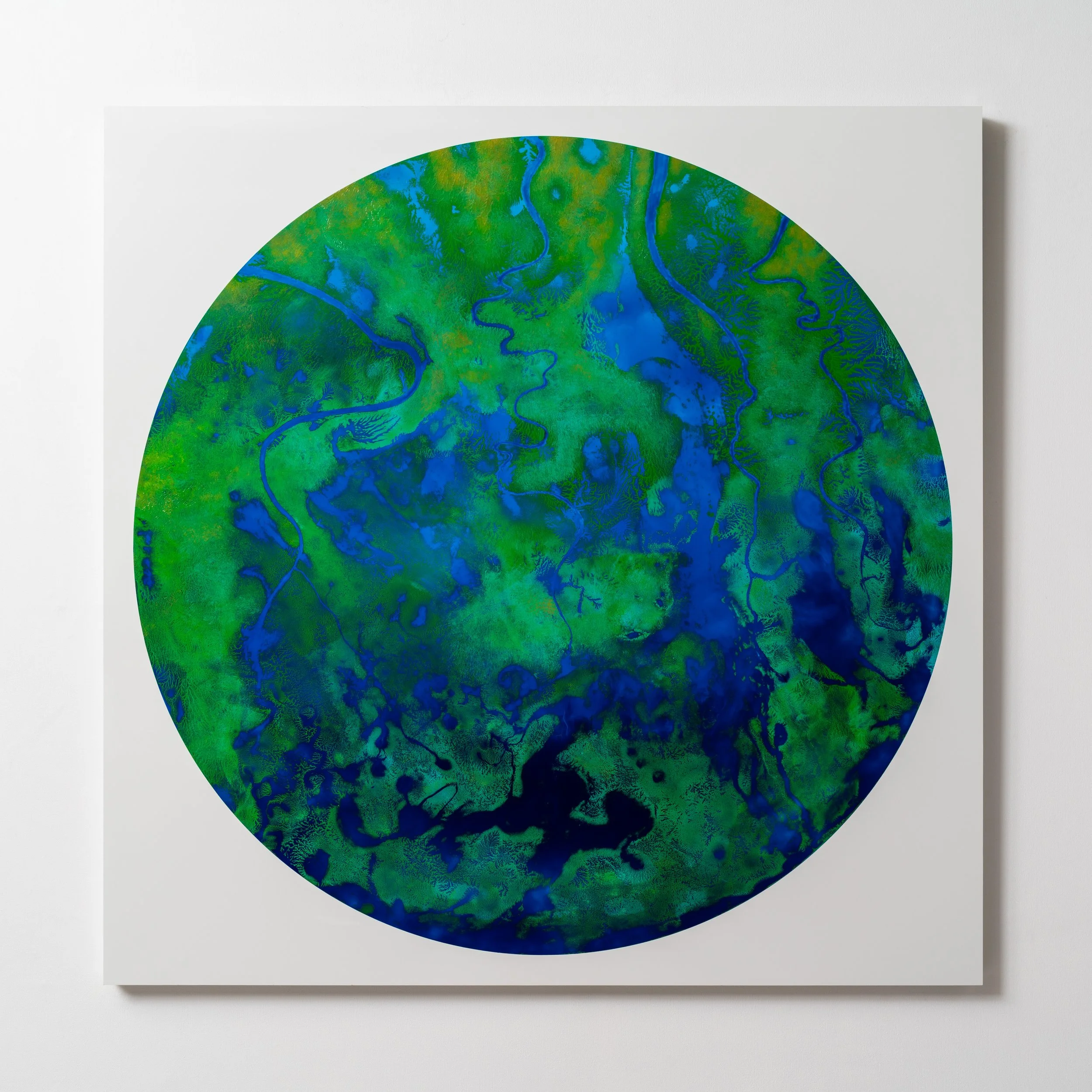 Hydro Chroma S1 1 2022 Mixed media and AMD pigments on honeycomb aluminum panel, 44x44 inches