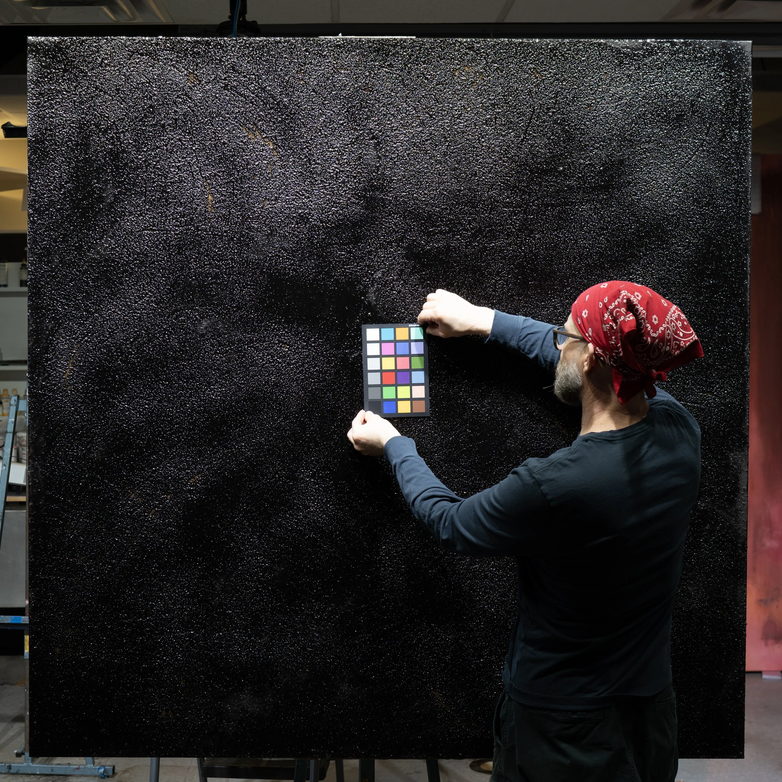 Glimmer, in studio with John and color swatch
