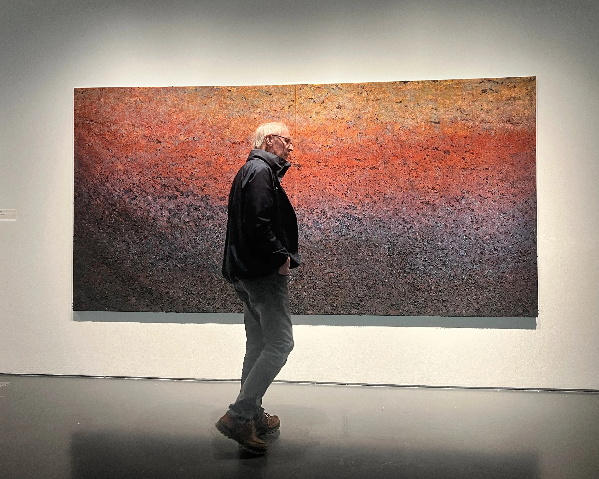 A Spell, 2025. Acrylic and oil with AMD pigments and bituminous coal on canvas, 72 x 144 x 1.5 inches