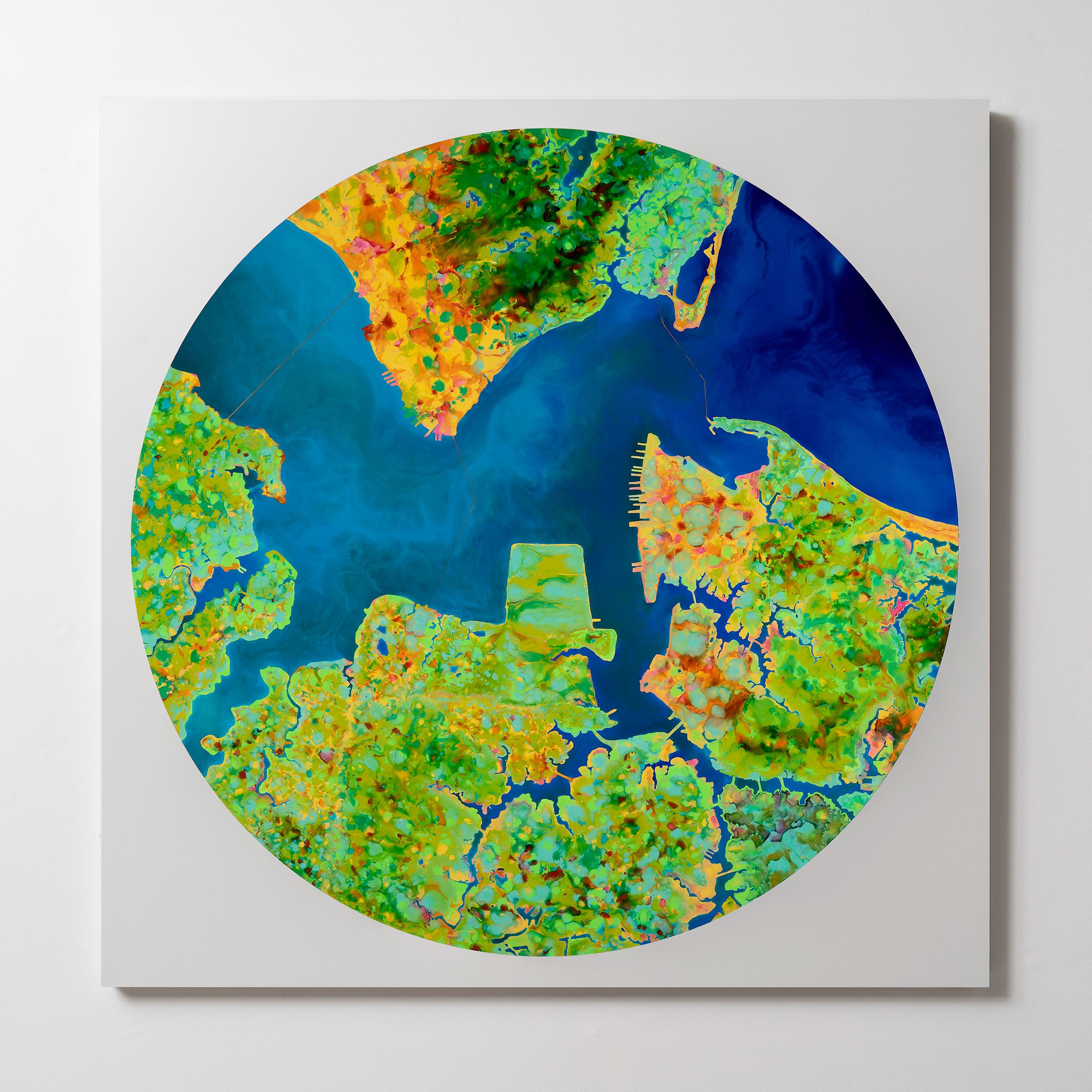Aerial Chroma S1 2 2022 Mixed media and AMD pigments on honeycomb aluminum panel, 44x44 inches