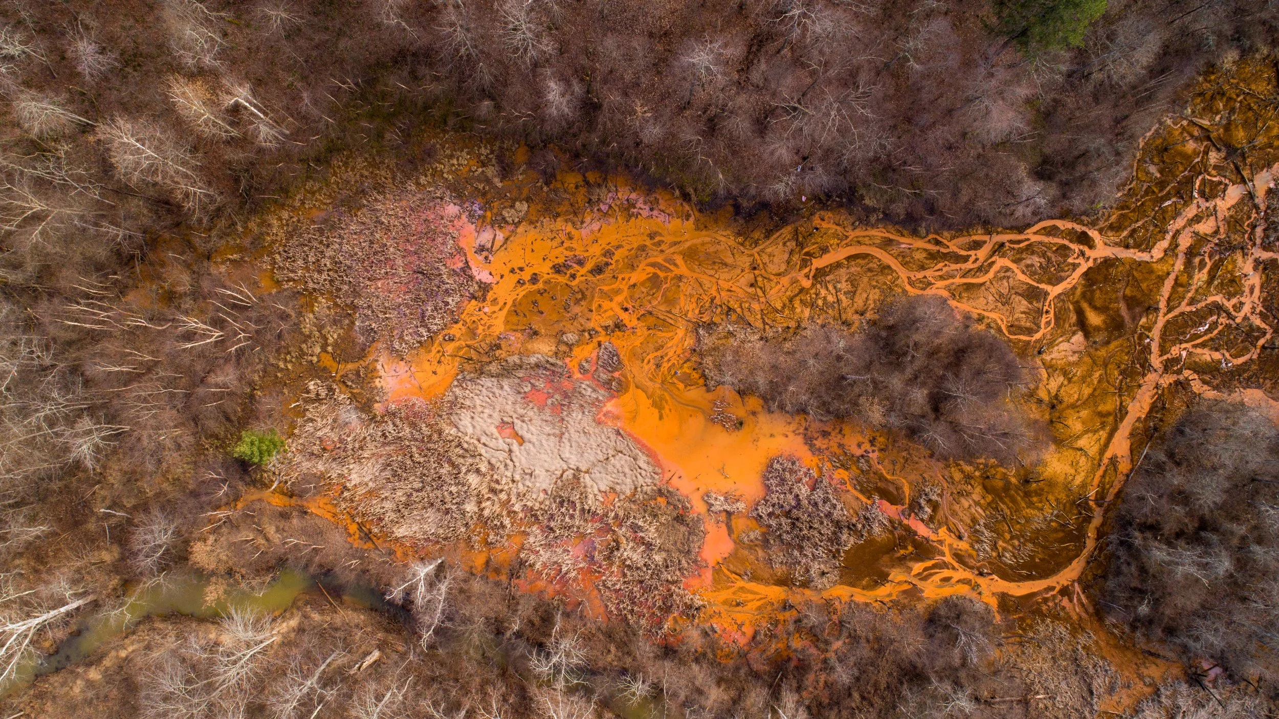 Drone view of polluted river, Oreton Ohio.