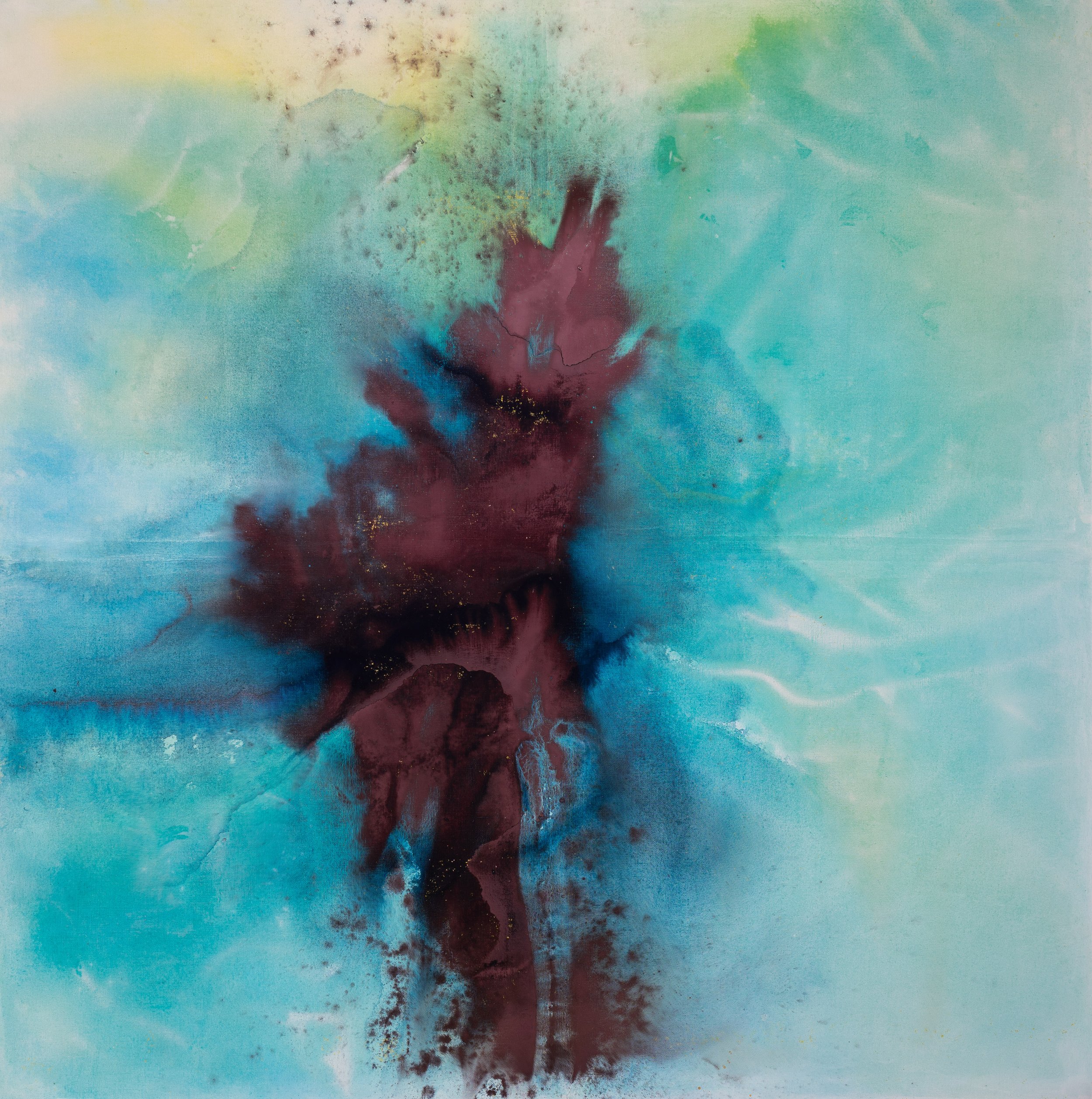 Floating 2025 Pigments derived from acid mine drainage, acrylic, oil, on canvas over wood stretchers, 88x88 inches