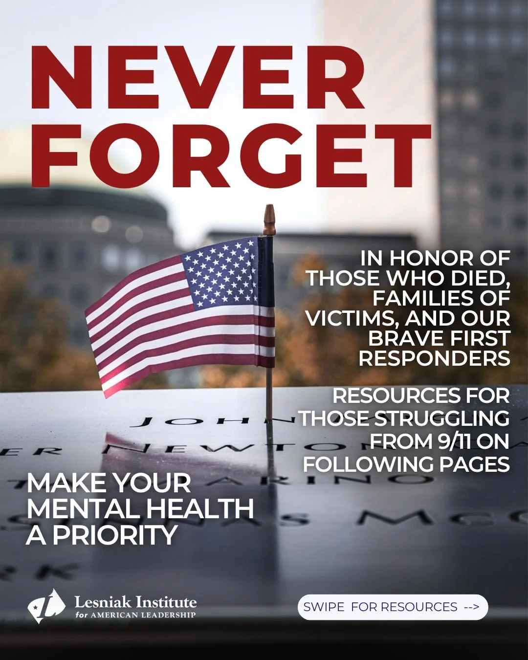In honor of our Day of Remembrance 9/11 and Suicide Prevention Month, we encourage anyone affected by this tragic attack&mdash;victims, first responders, recovery workers, and family members of the victims&mdash;to prioritize their mental health and 