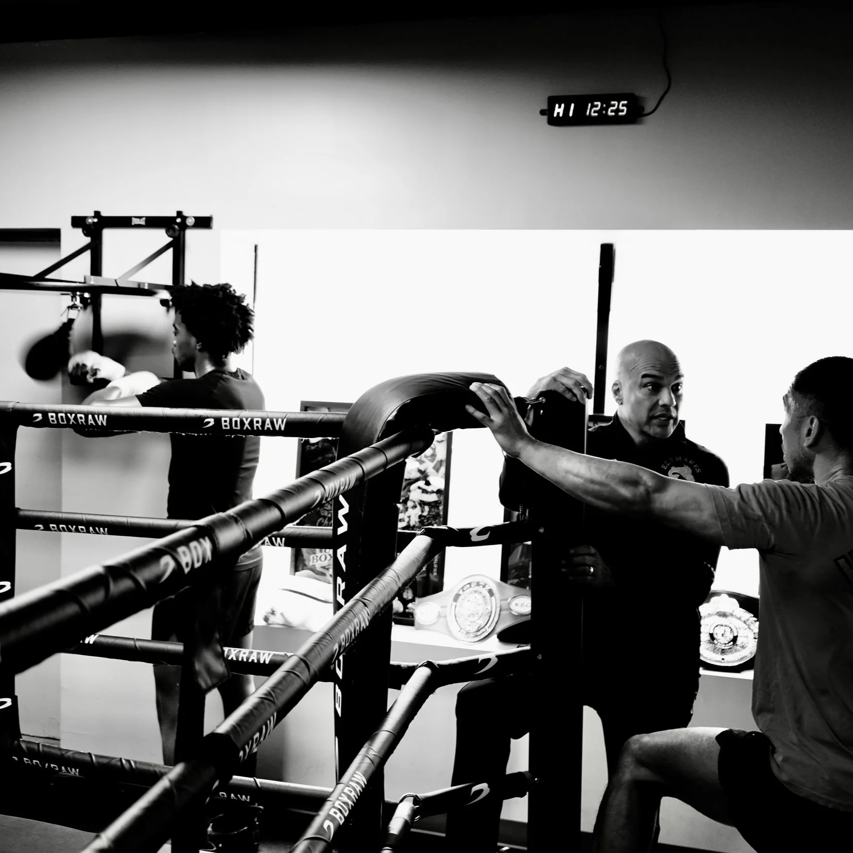 Samuel "S3" Arnold III working the speed bag on a timed round during fight camp training.