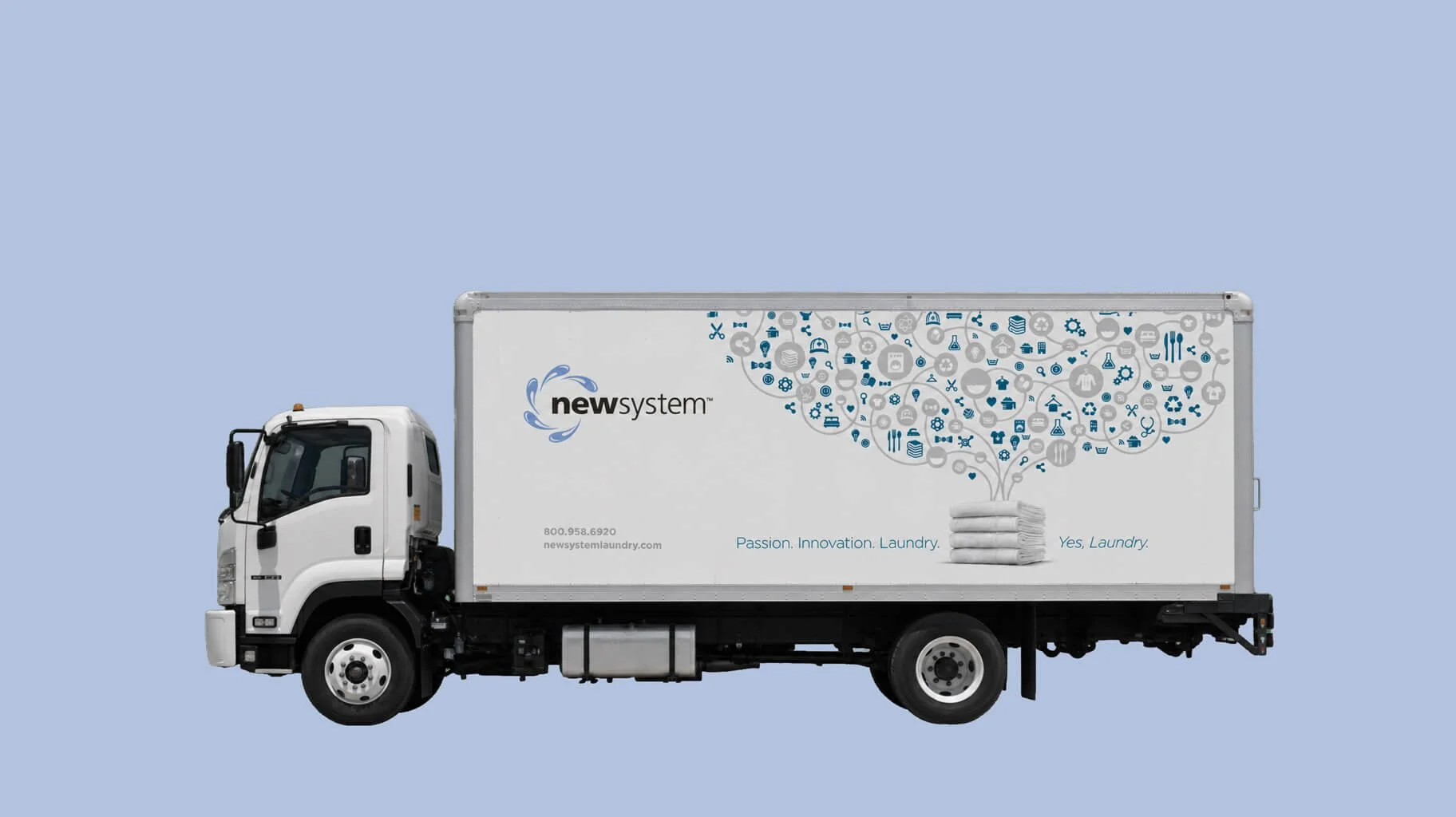 Before: New System Laundry truck signage wrap.