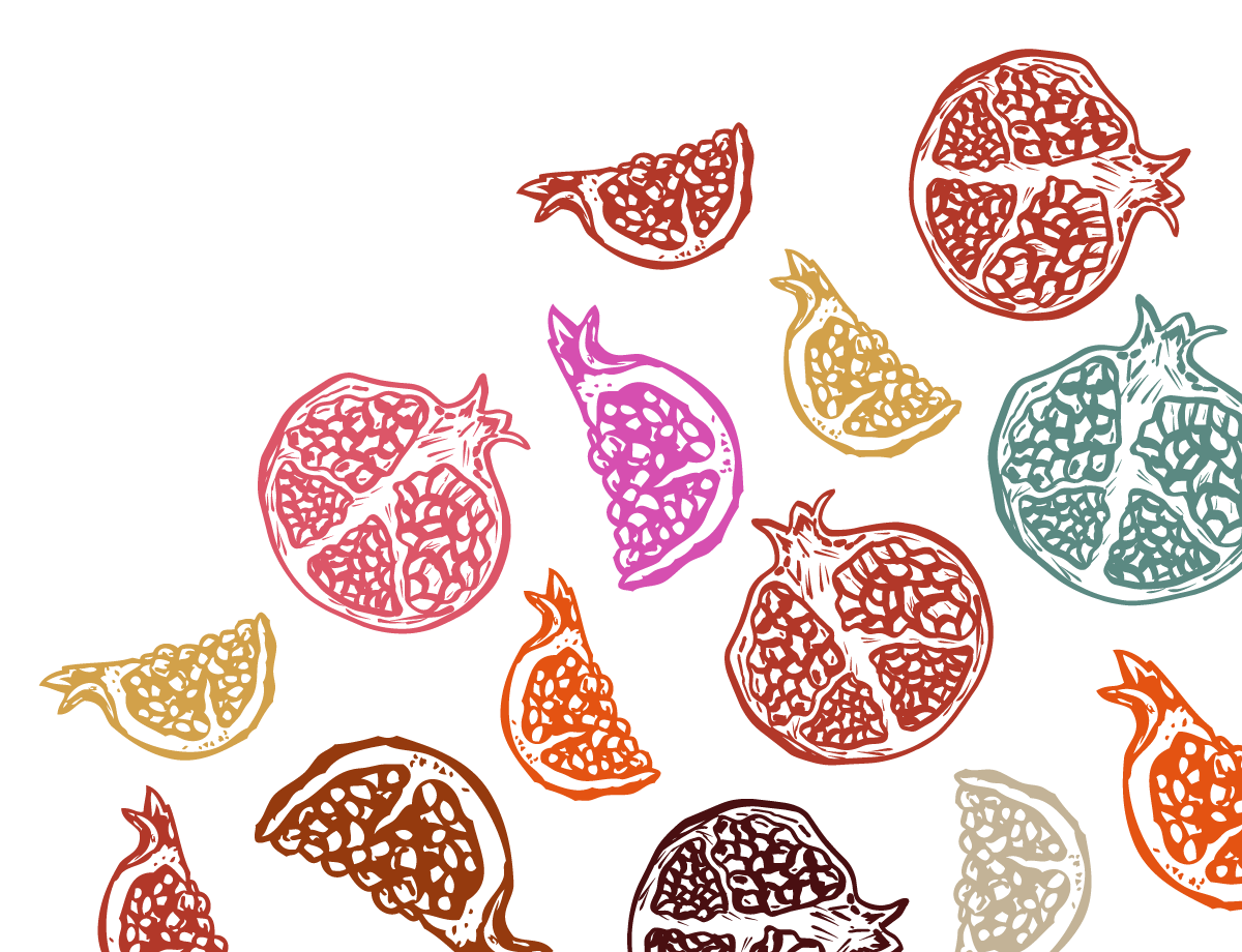 Multi-color pattern of pomegranates