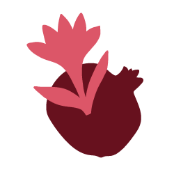 Dark red pomegranate and red flower