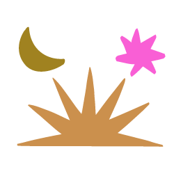 Sunset on the horizon with a yellow-green moon and pink starburst