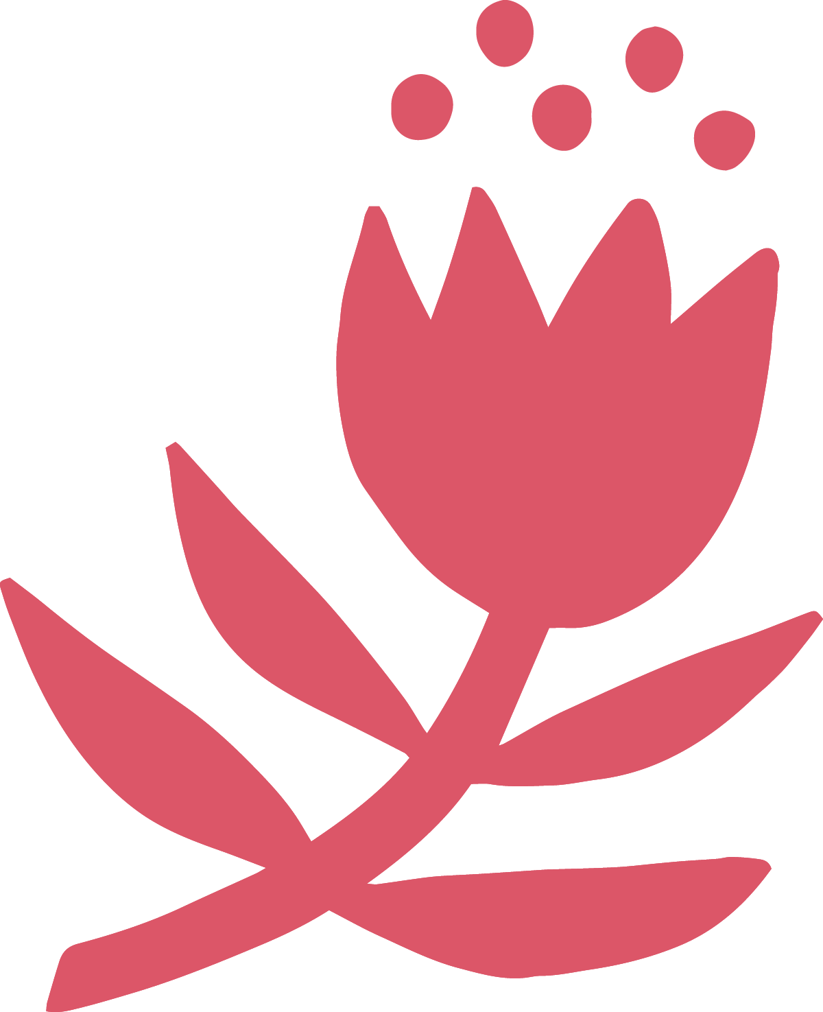 Stylized illustration of a pink flower with multiple petals and leaves