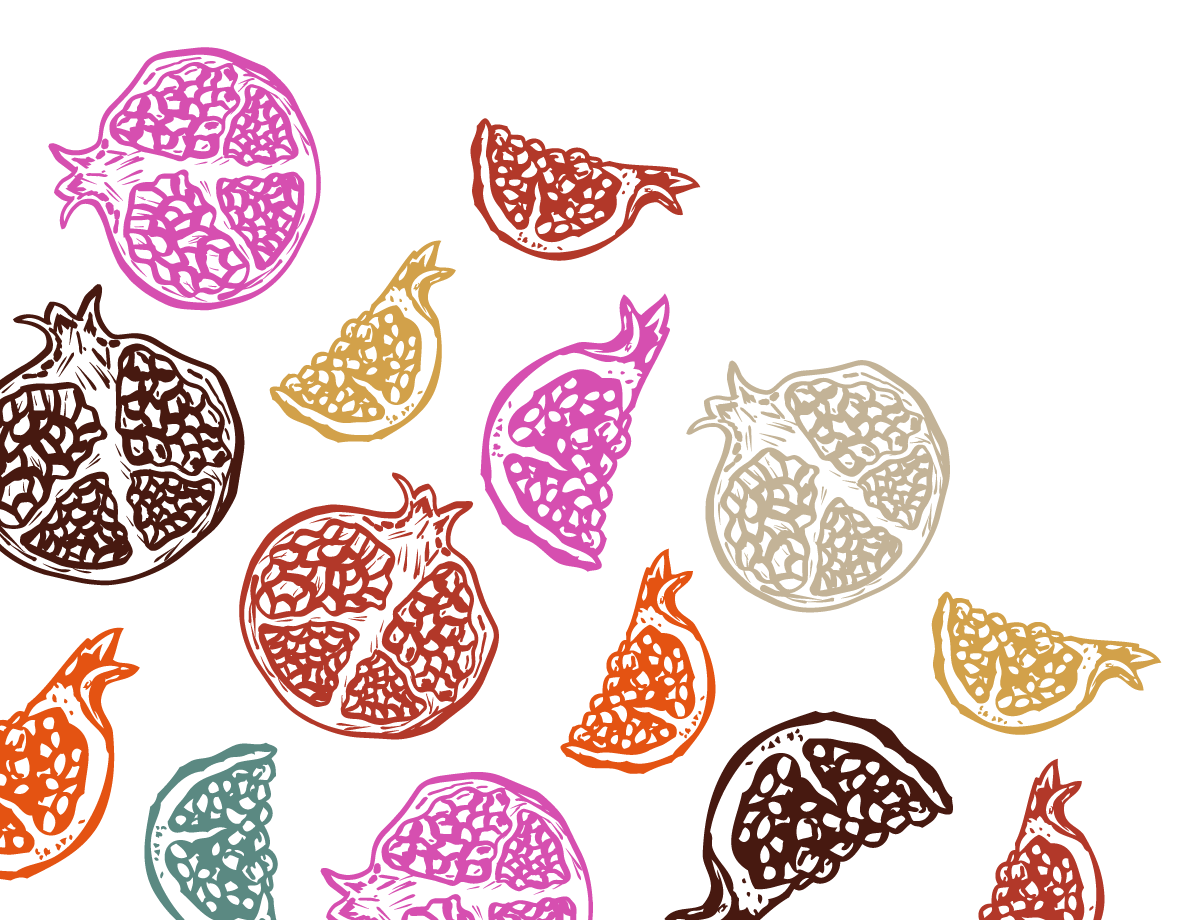 Multi-color pattern of pomegranates