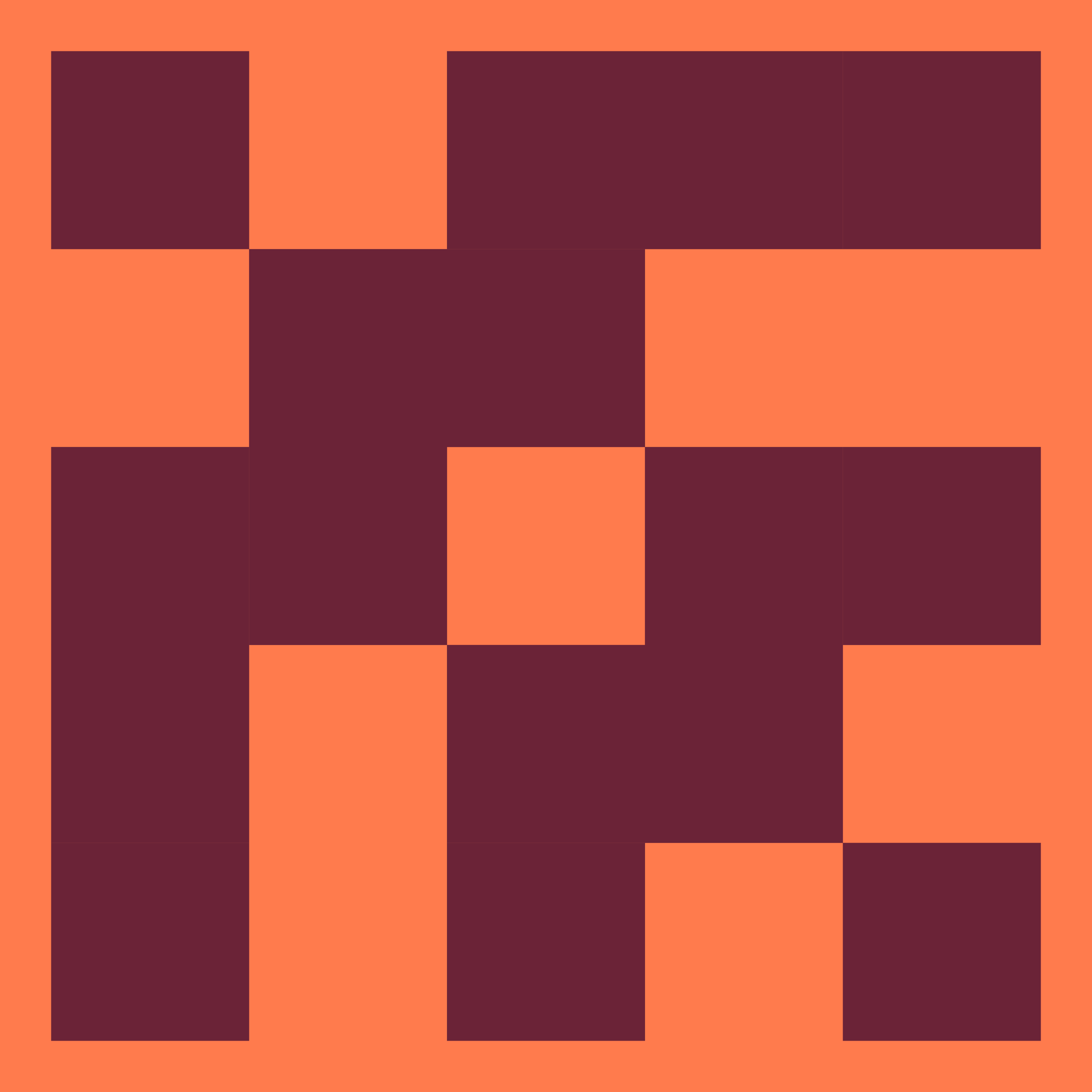 Abstract digital art with geometric shapes in orange, dark red, and purple, featuring rectangles and squares arranged in a modern pattern.