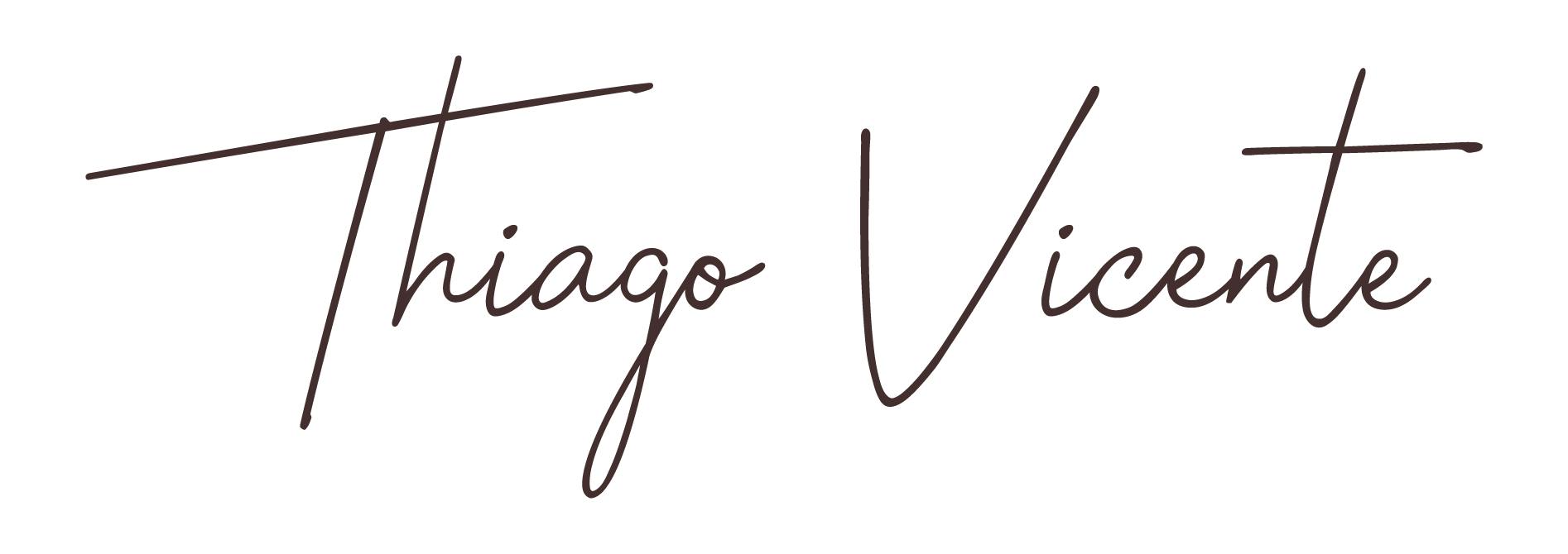 Nome escrito à mão, 'Thiago Vicente', em fonte cursiva e elegante, de cor marrom escuro.
