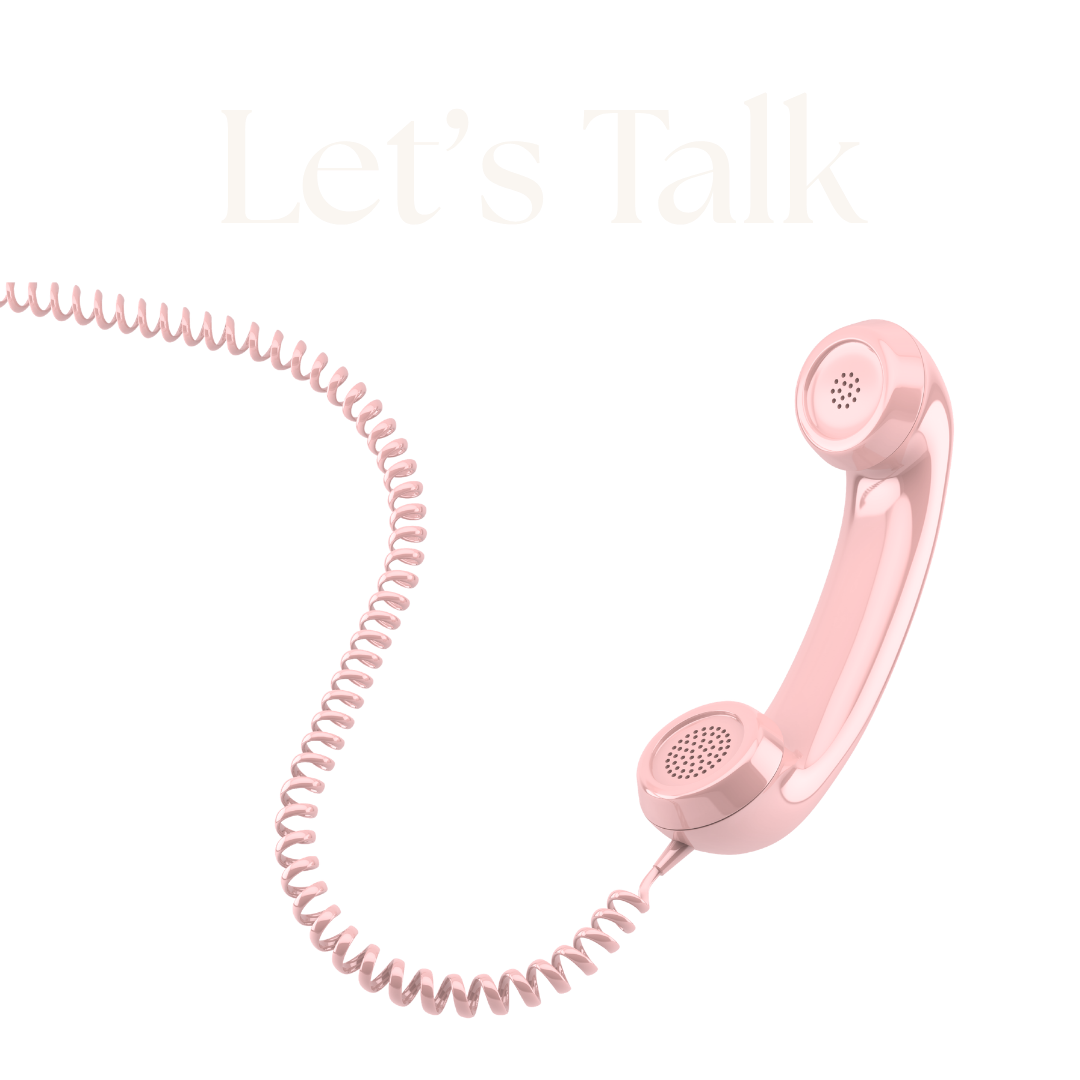 image of a pink telephone with the words "Let's Talk"