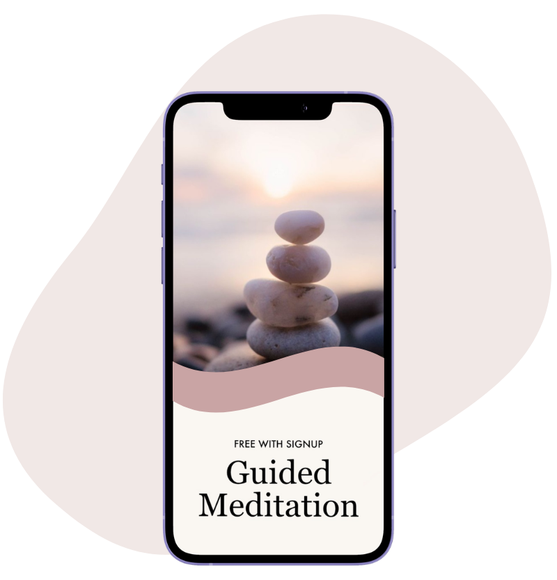 mockup of a smartphone with a photo of free guided meditation