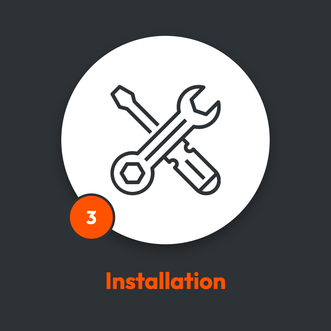 Icon with crossed wrench, screwdriver, and hammer inside a circle, labeled 'Installation' with a red circle showing the number 3.