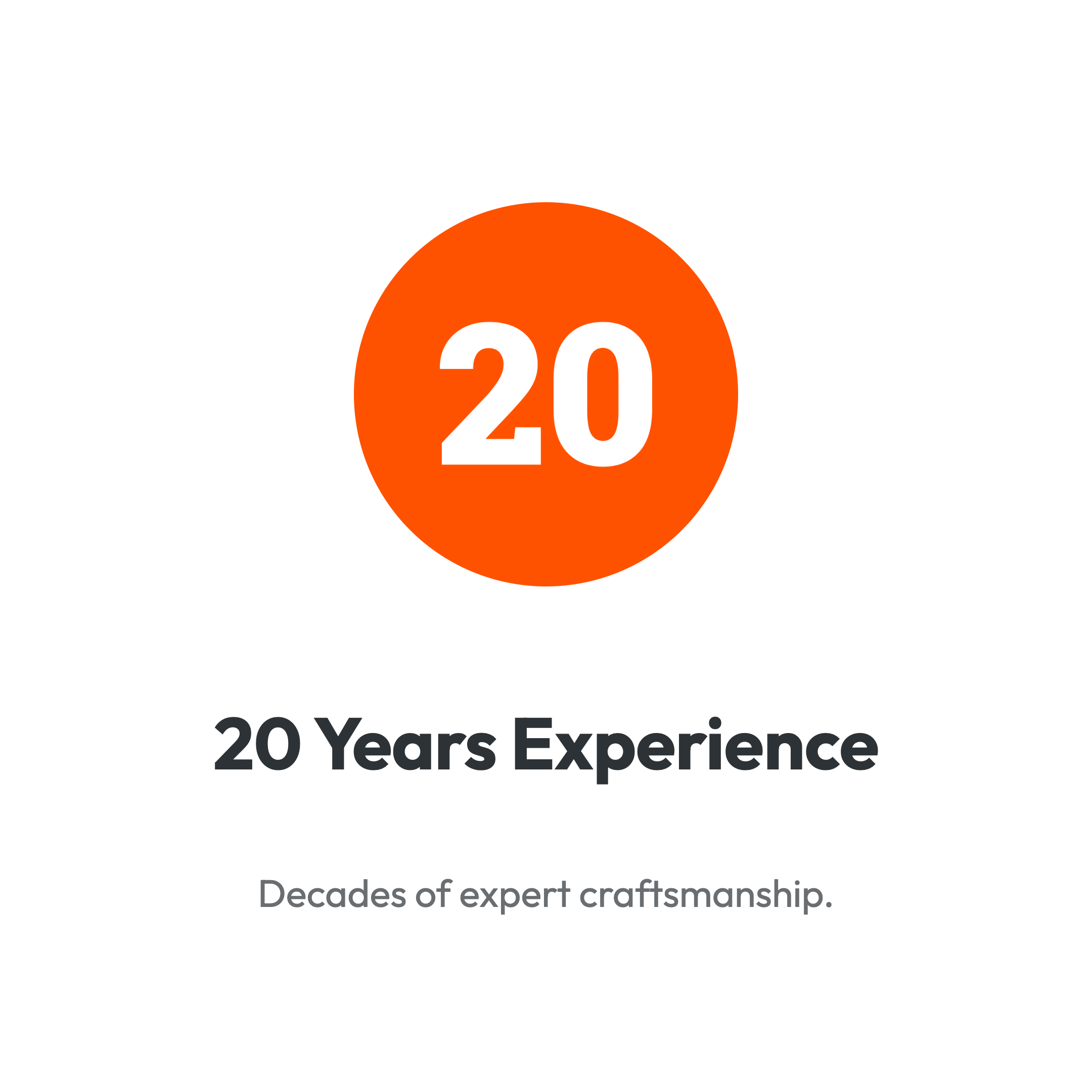Orange circle with the number 20 inside, indicating 20 years of experience in craftsmanship.