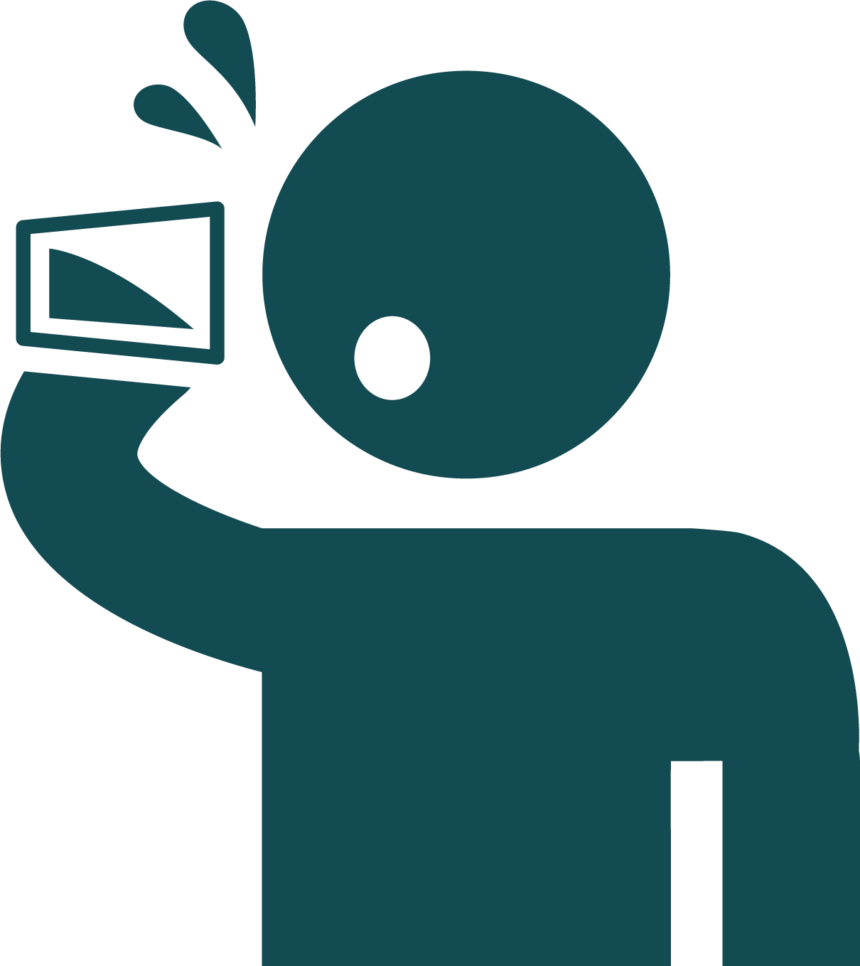Silhouette of a person wearing headphones and holding a music player or smartphone, facing from the side.