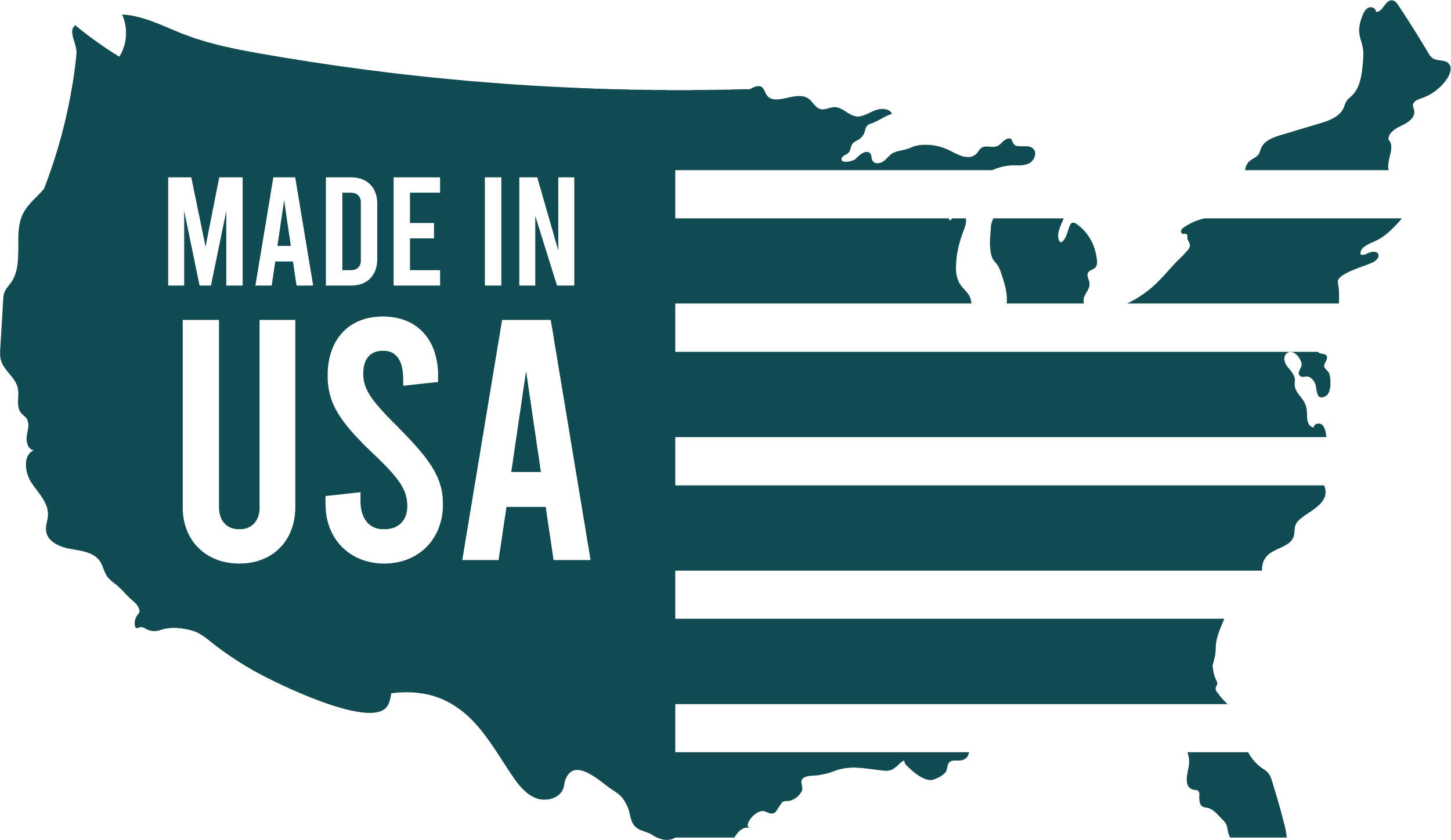 A map of the United States with a black banner across the middle that reads "MADE IN USA."