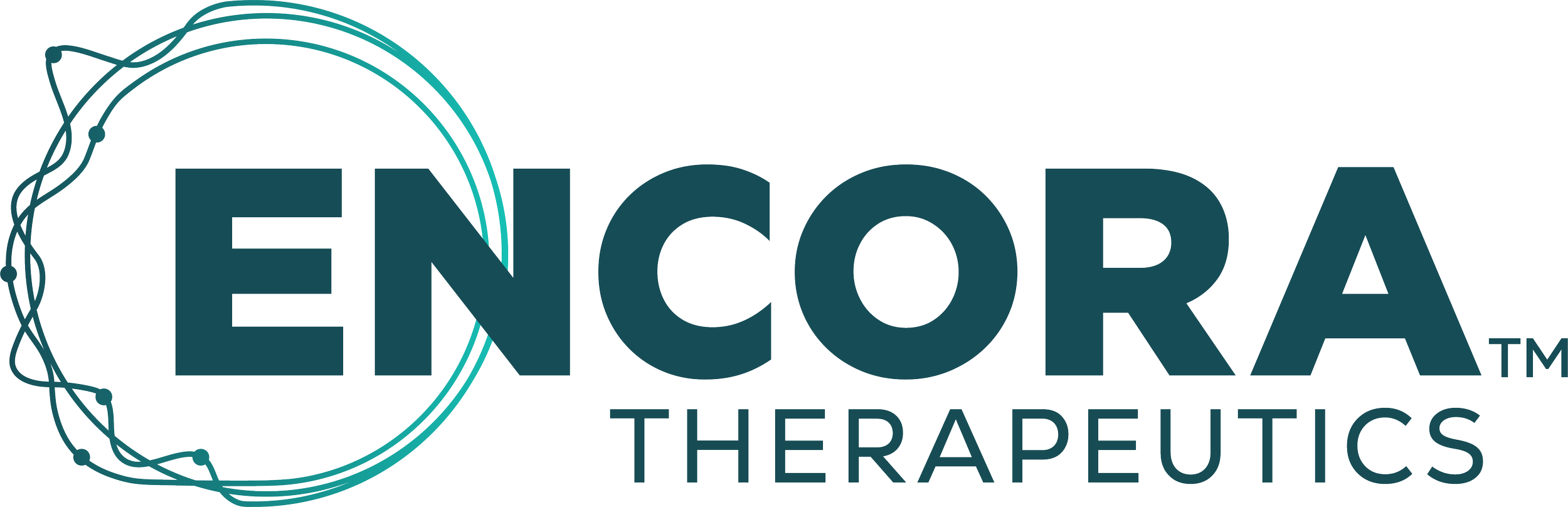 Logo for Encora Therapeutics featuring the company name with a circular design of interconnected lines around the letter E.