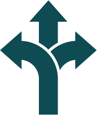 A four-way arrow sign with arrows pointing up, left, down, and right.