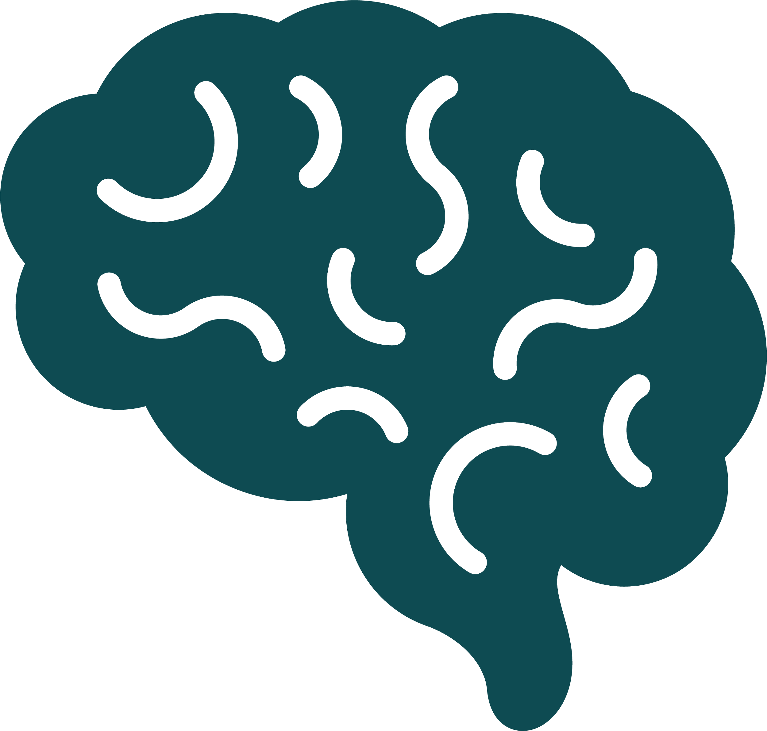 Illustration of a stylized human brain with black lines representing neural pathways over a blue-green background.