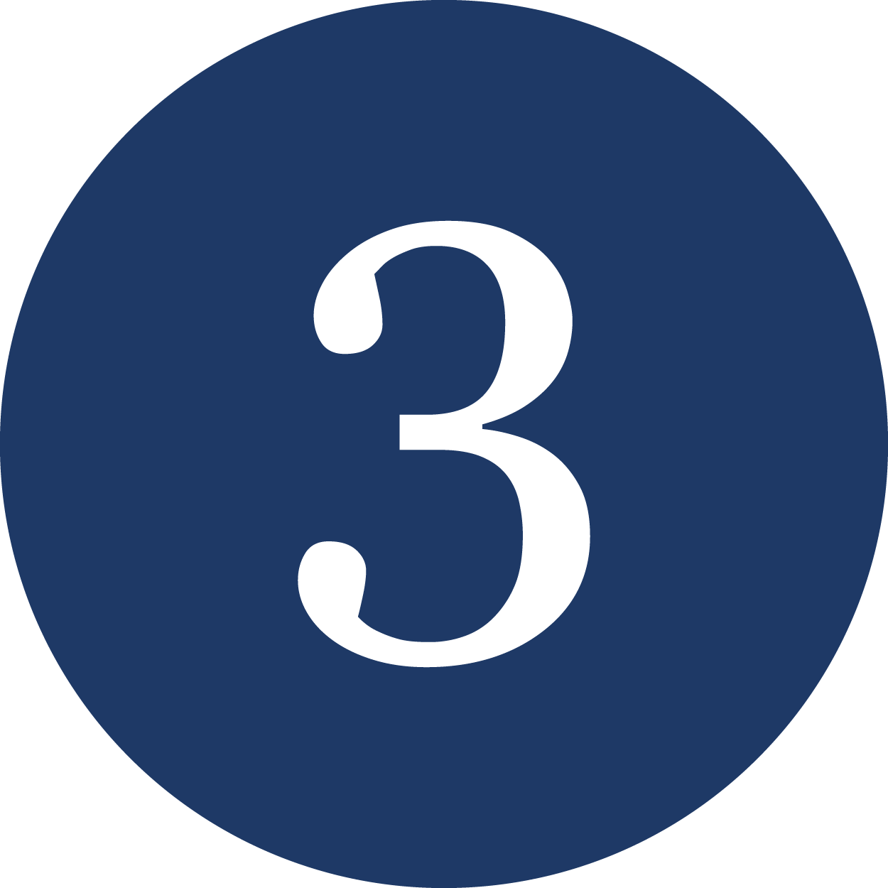 Number 3 in white on a blue circular background.