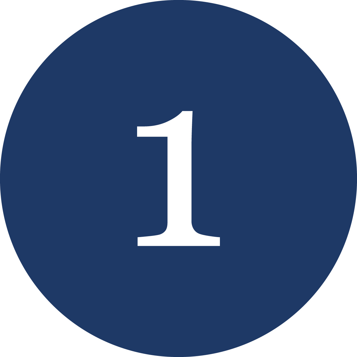 Number one inside a dark blue circle.