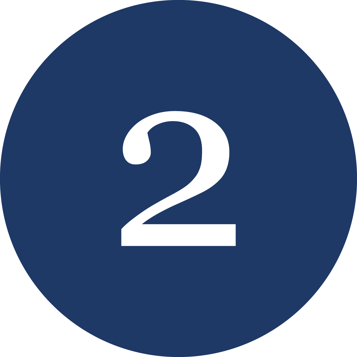 A dark blue circular sign with the white number 2 in the center.
