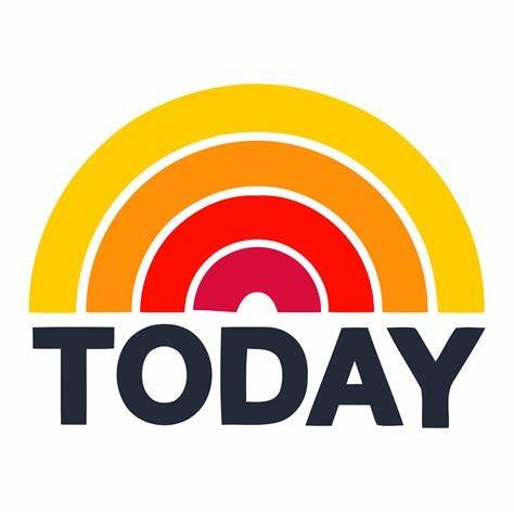 A rainbow with four bands in yellow, orange, red, and pink above the word 'TODAY' in bold black letters.