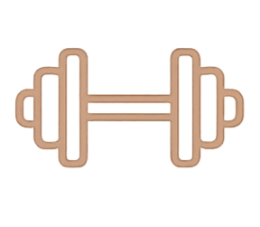 Simple graphic of a barbell with weights on both ends.