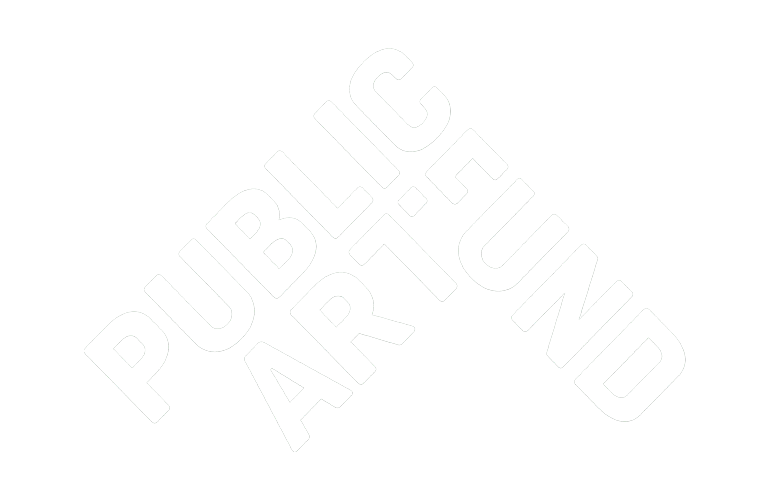 Public Art Fund Logo tilted diagonally against a black background.