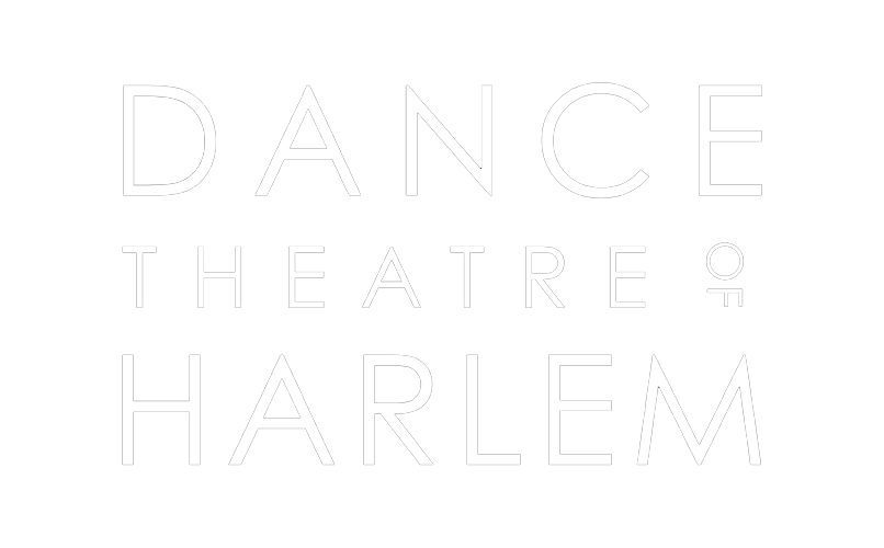 Bright white text on black background reads 'Dance Theatre of Harlem' in varying font sizes.