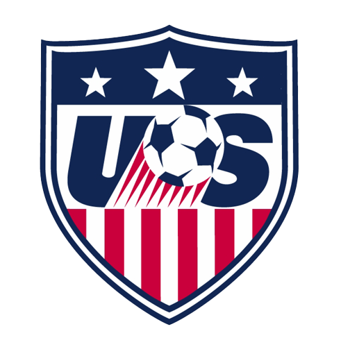 U.S. Soccer logo featuring a shield with stars, a soccer ball, and red and white vertical stripes.