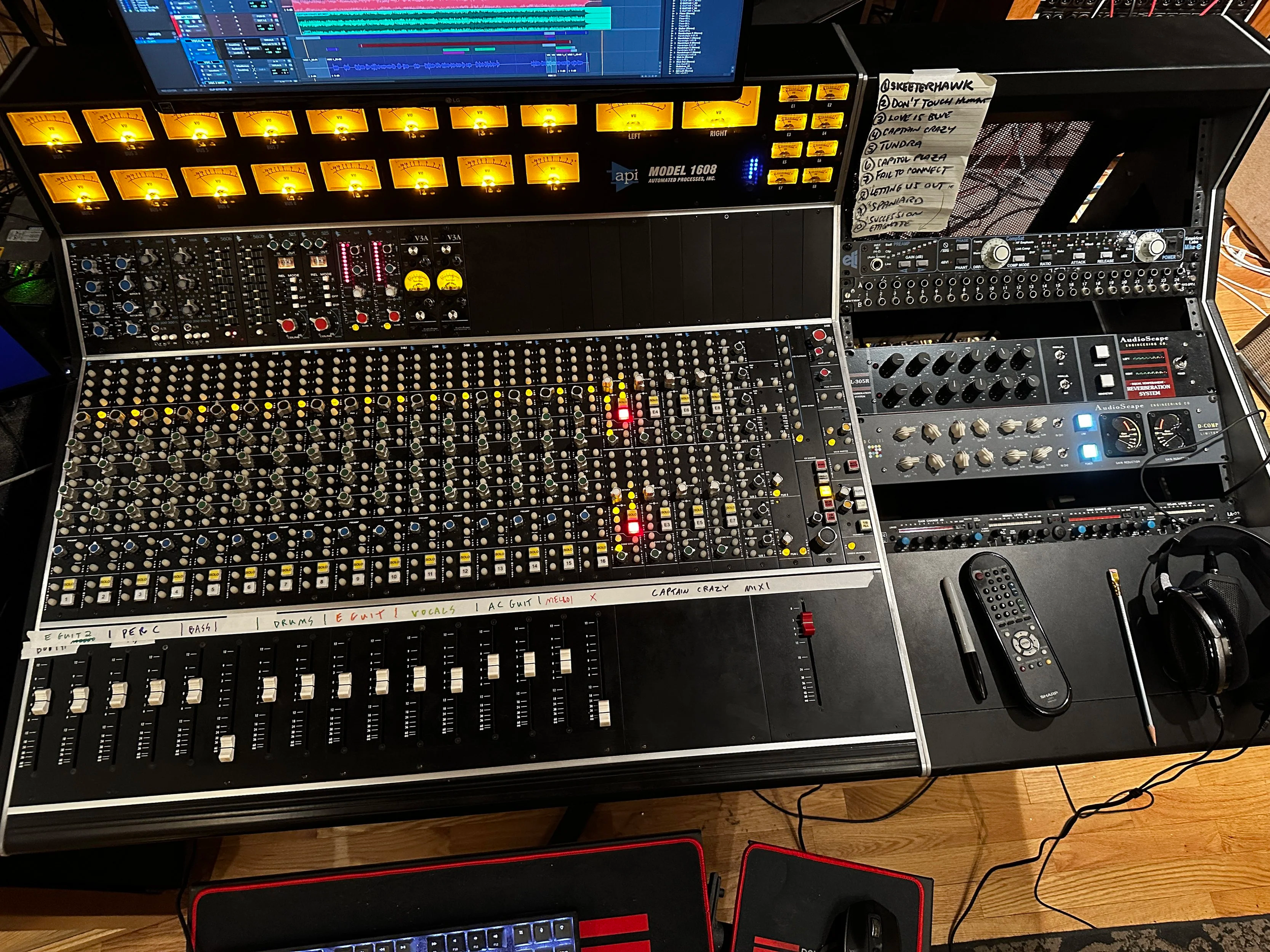 API 1608 analog mixing board. Everything recorded through here sounds amazing.