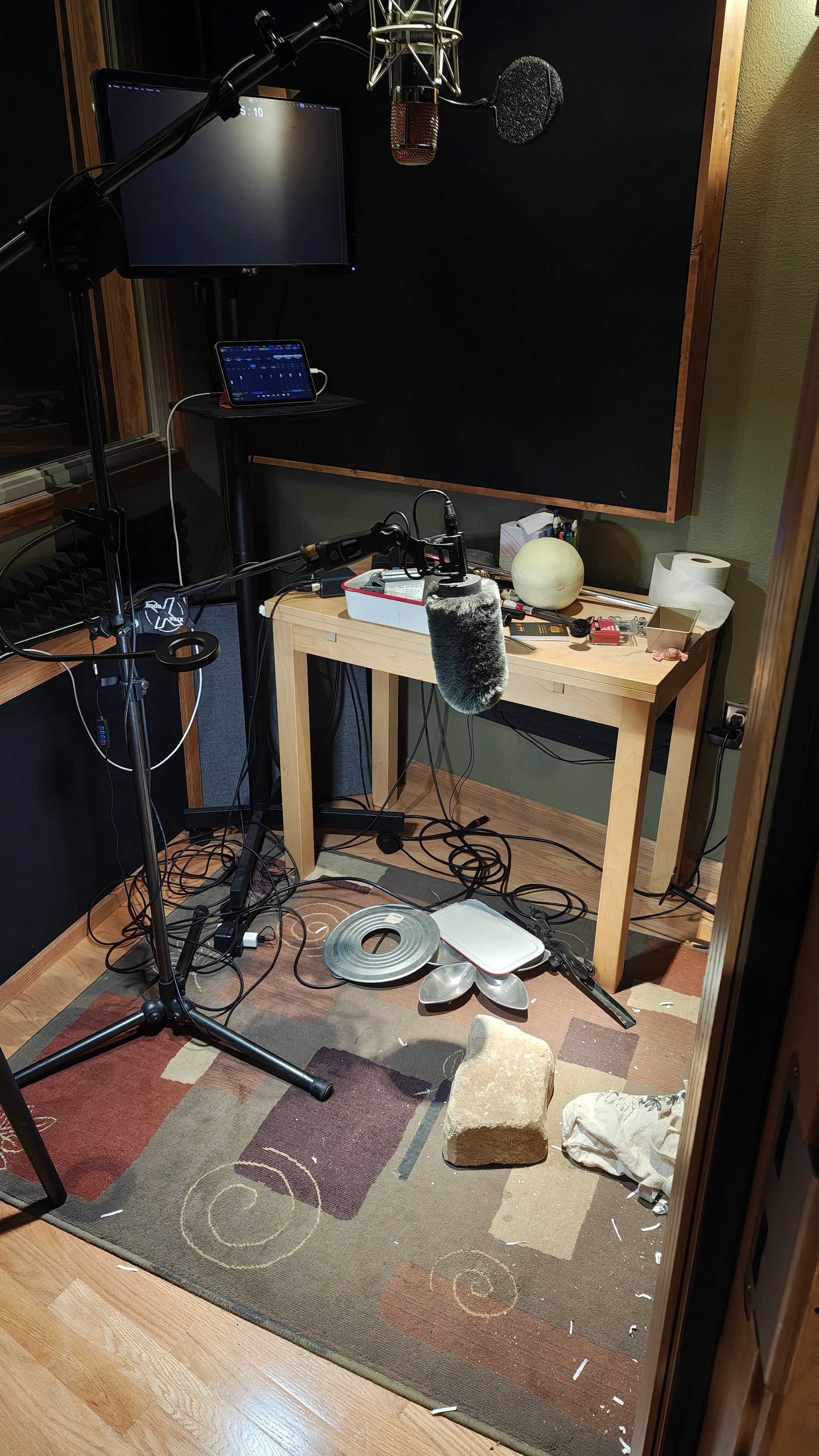 Foley props in the booth.