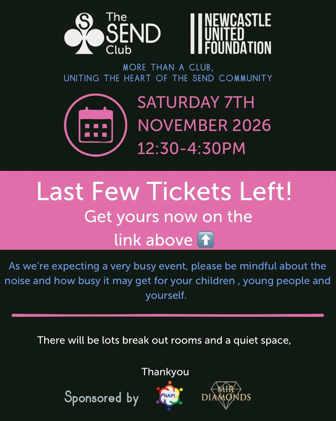 💗 6 WEEKS TO GO! 💗 LINK IN BIO 🩷 

The countdown is officially on! In just 6 weeks, The SEND Club and Newcastle United Foundation will come together for what promises to be a fantastic afternoon celebrating and uniting our SEND community.

📅 Satu
