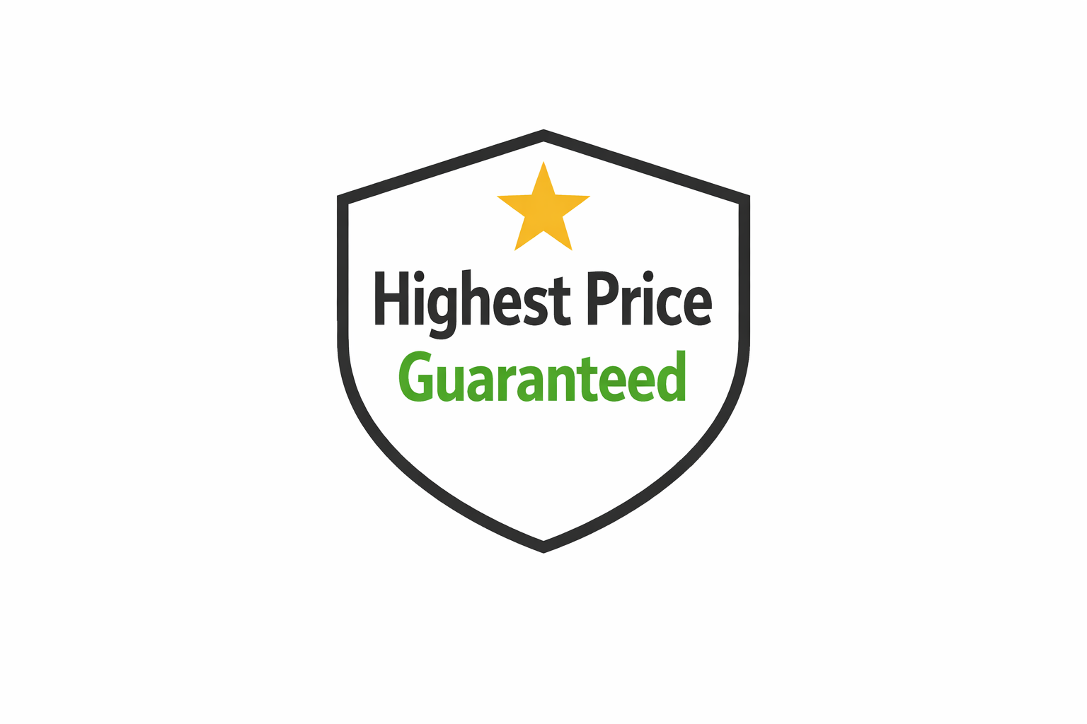A shield-shaped badge with a gold star at the top, the text 'Highest Price' in black in the center, and the word 'Guaranteed' in green below.