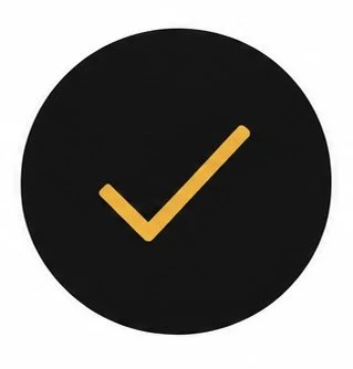 Black circle with an orange check mark inside