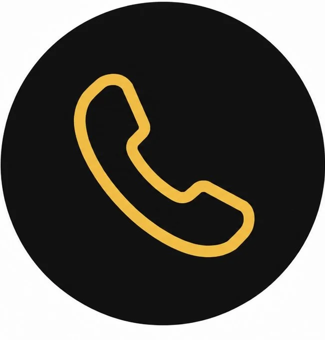 Yellow phone receiver icon on a black circular background.