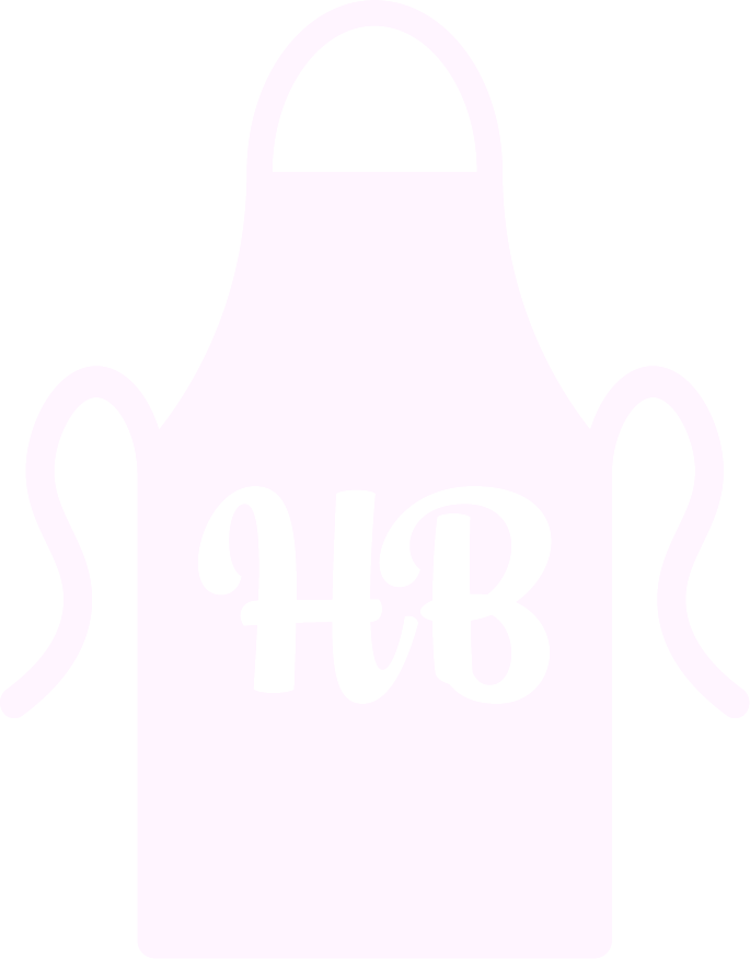 White apron with black monogram 'HB' and two straps on the sides.