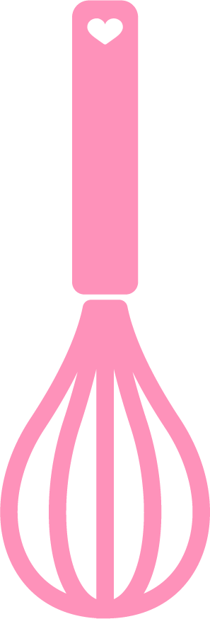 Pink whisk with a heart-shaped cutout on the handle
