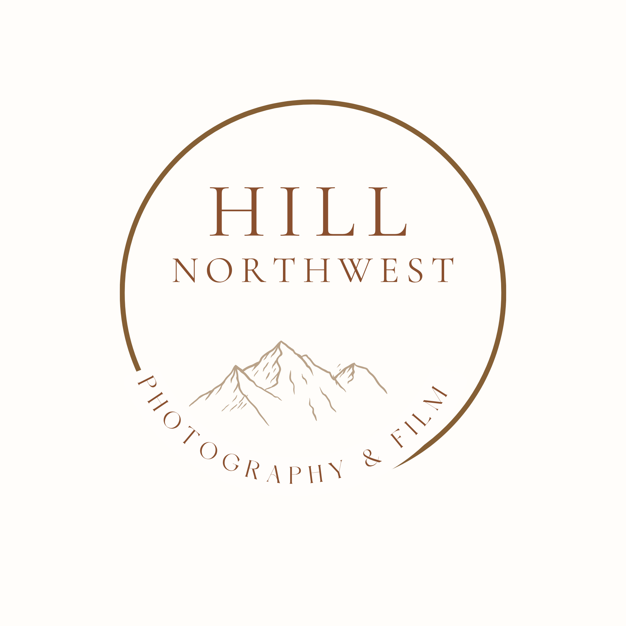 Text reading "HILL NORTHWEST PHOTOGRAPHY &" with a mountain illustration underneath, all enclosed in a circular line.