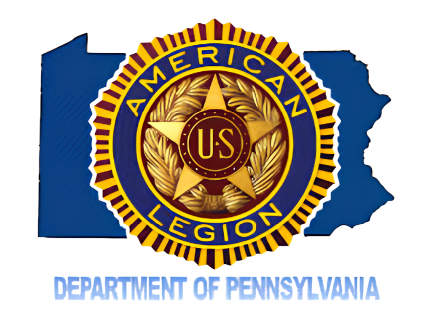 Emblem of the American Legion, Department of Pennsylvania, superimposed on the outline of the state of Pennsylvania, with text 'American Legion' and 'Department of Pennsylvania'.