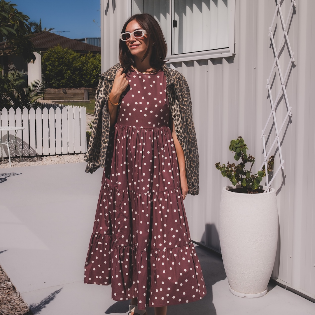 Moolk Polka Dot Burgundy Dress