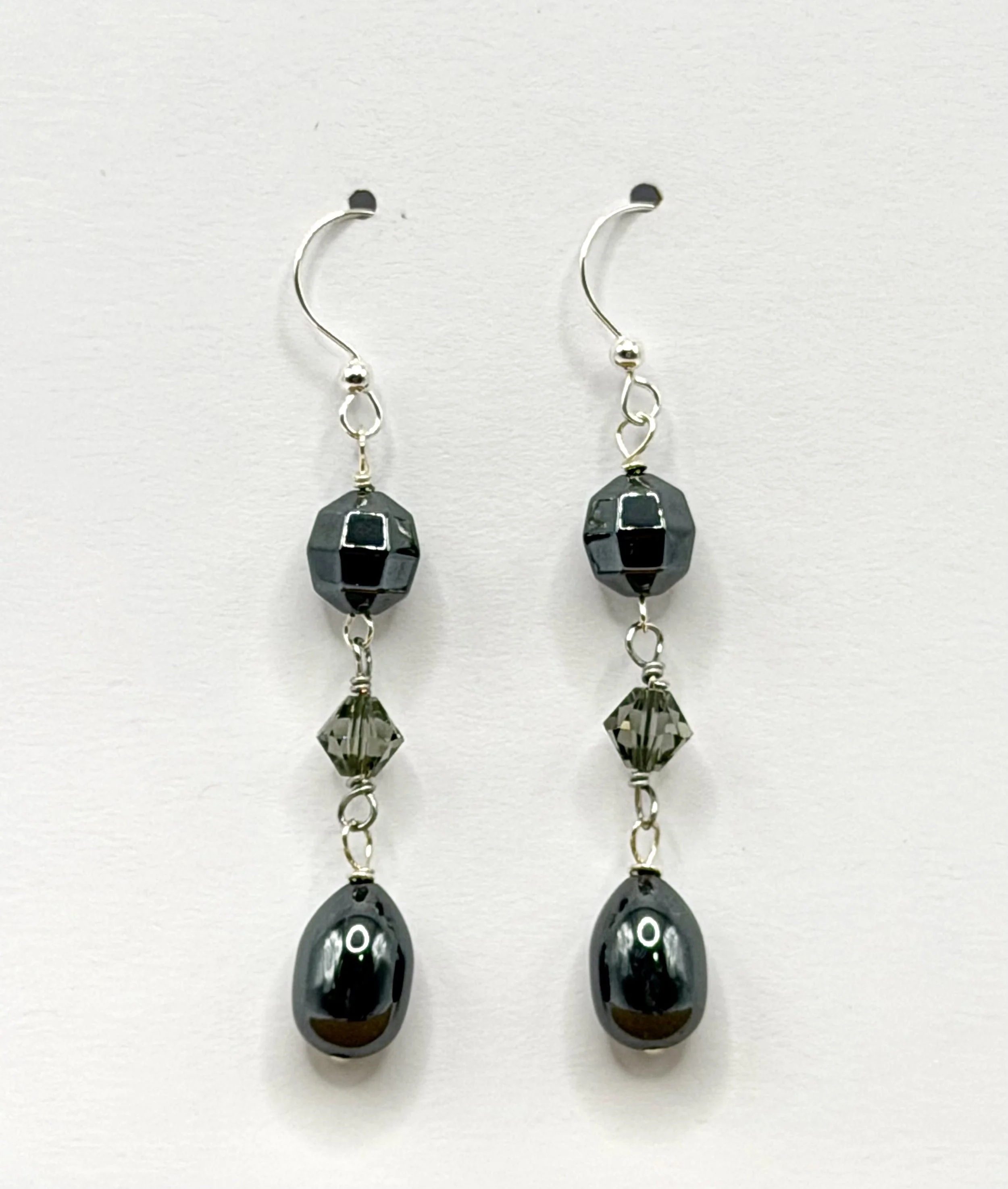 Hematite & Crystal Earrings