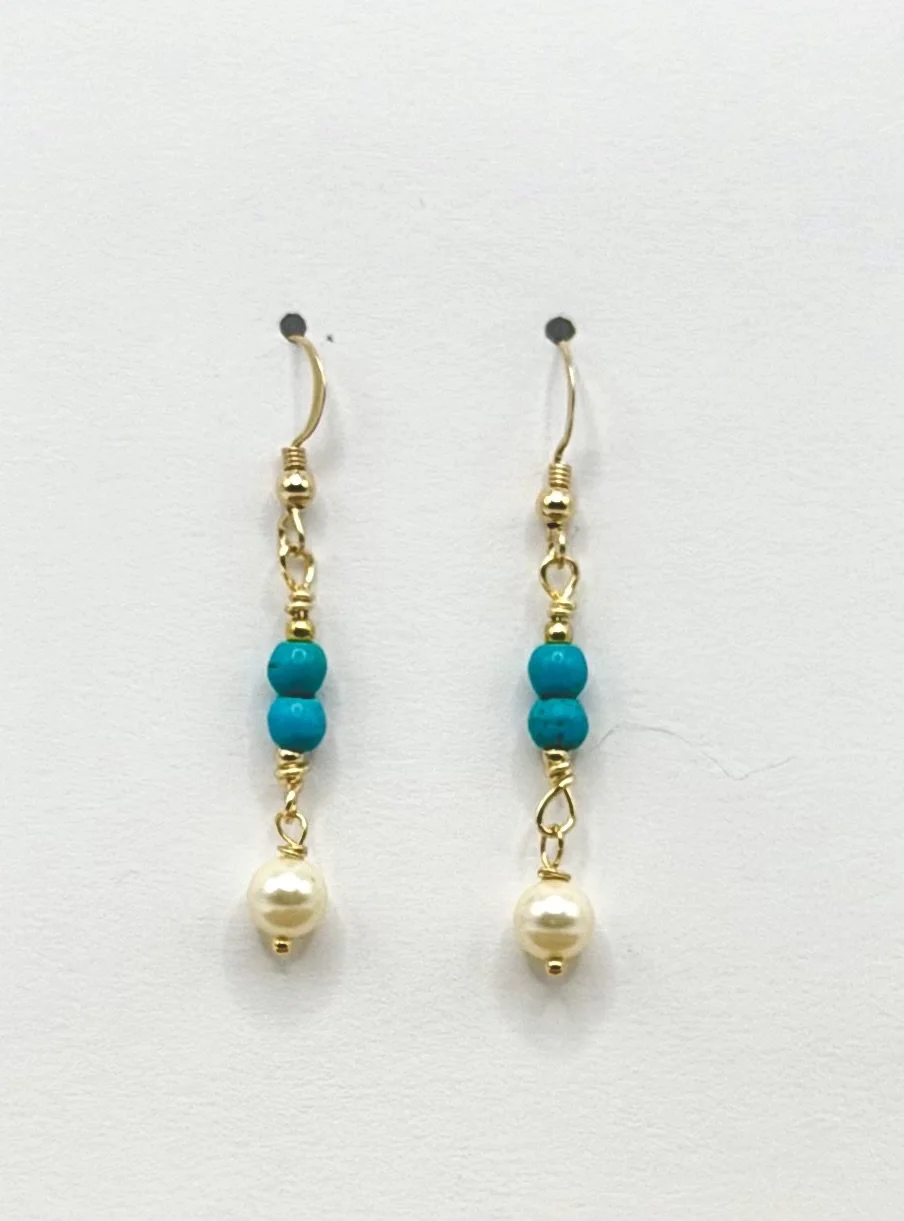 Turquoise Magnesite & Swarovski Pearl Earrings