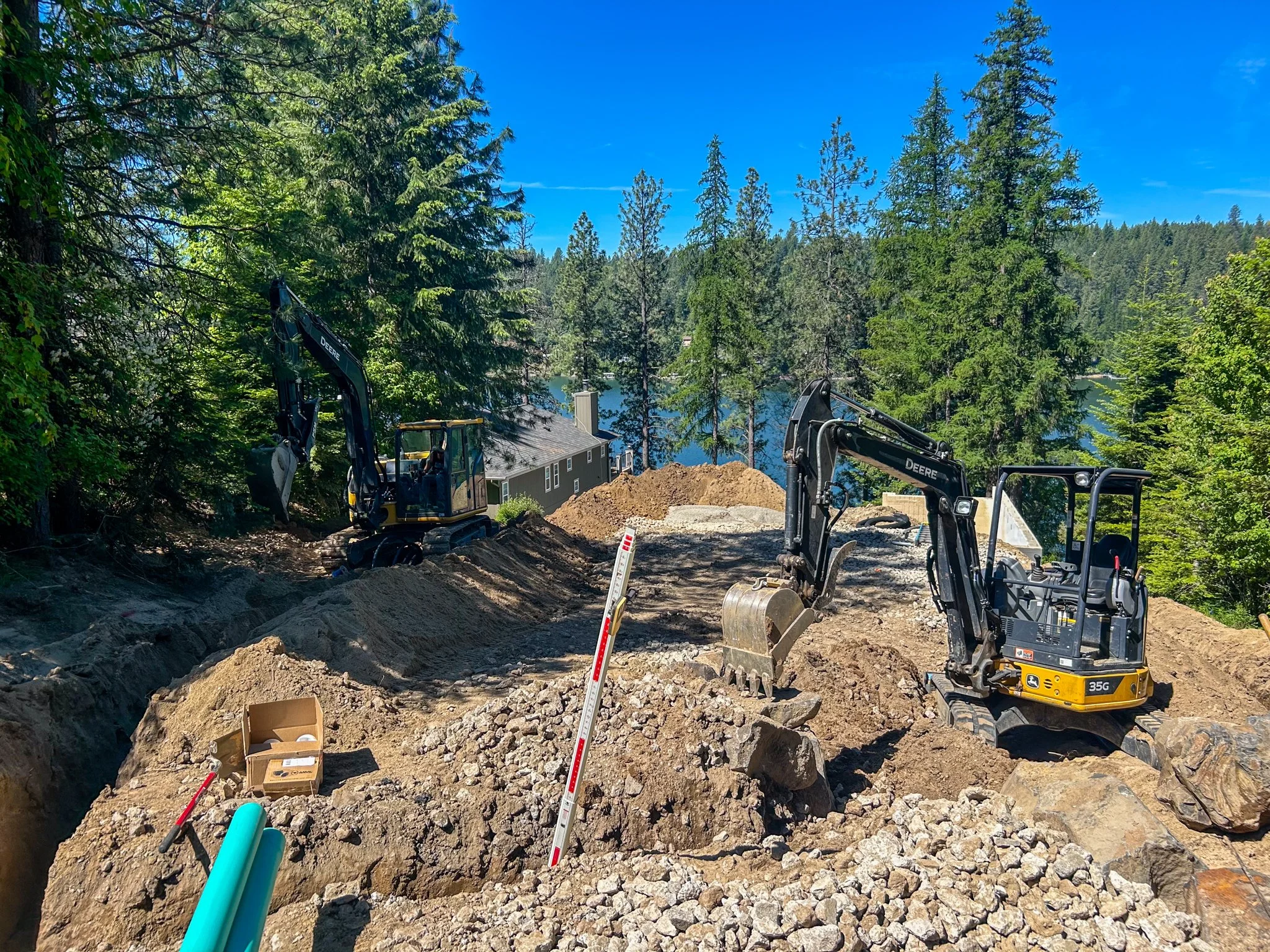 Hilltop excavation in North Idaho for a custom home foundation.